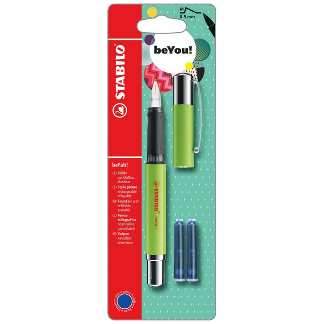 Stilou Stabilo BeYou! beFab!, Uni Colors, M, lime, 2 rezerve Stilouri Stabilo 