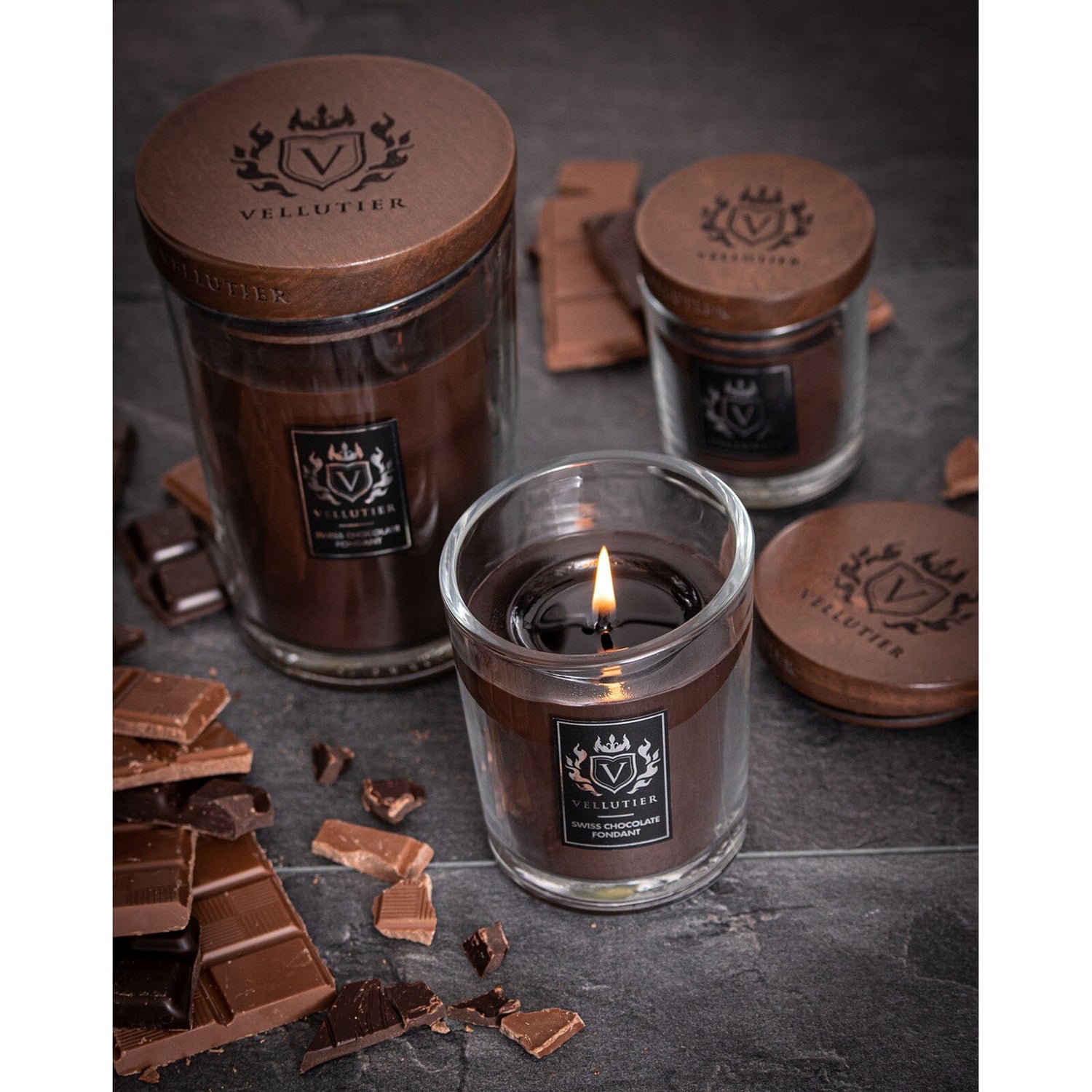 Lumanare parfumata Vellutier, 225 g, Swiss Chocolate Fondant Lumanare parfumata Vellutier 