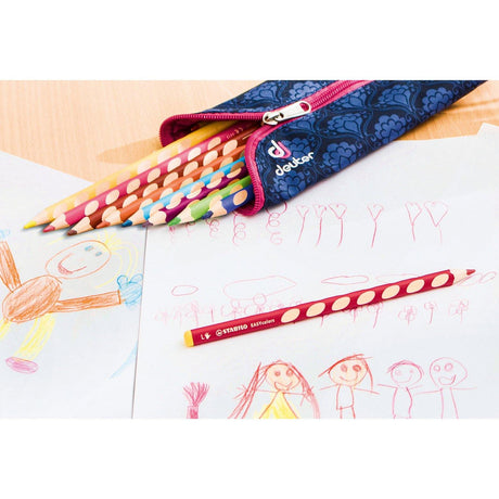 Creioane colorate Stabilo EasyColors, pentru stangaci, 6 culori/portofel carton Creioane colorate Stabilo 