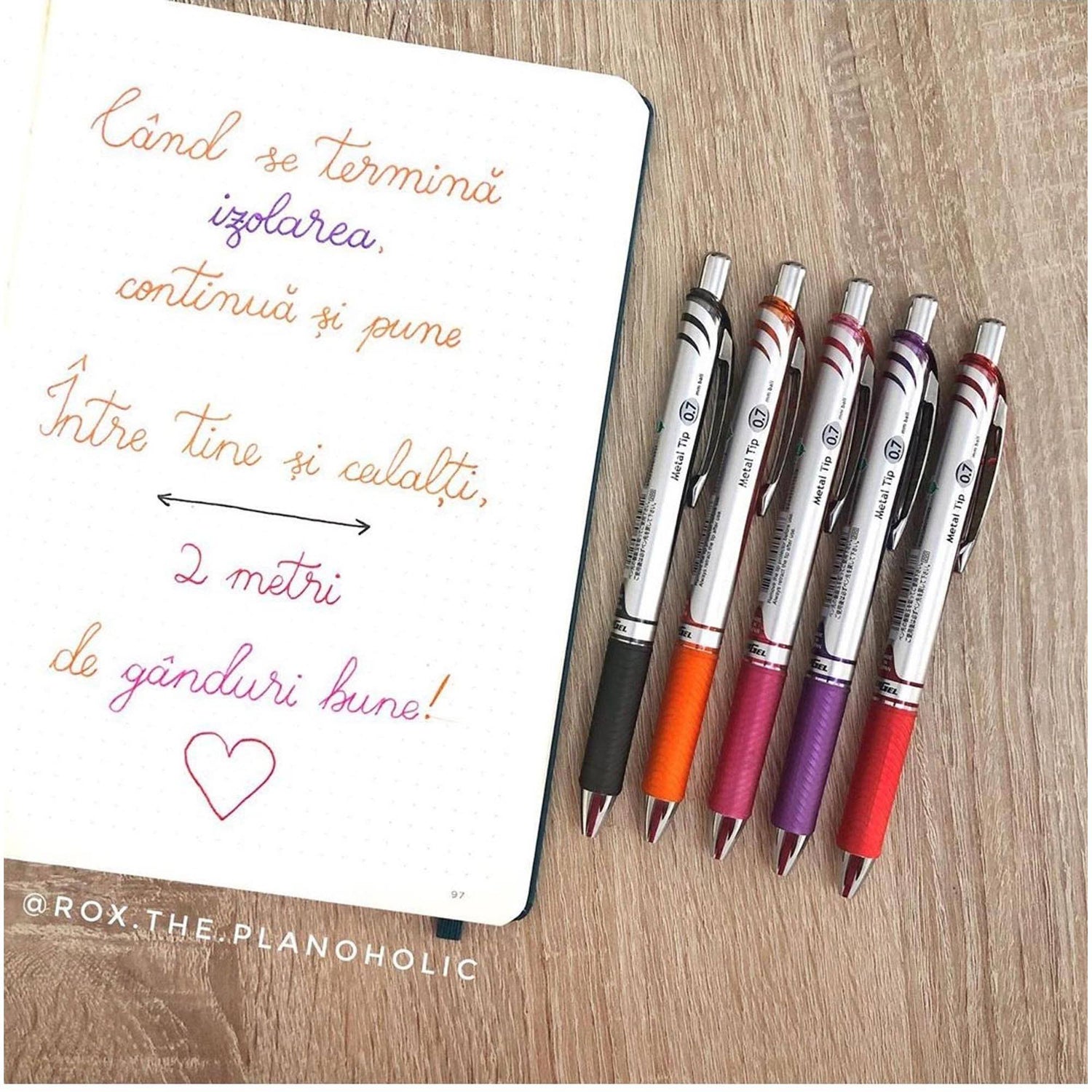 Roller Energel PENTEL cu mecanism 0.7mm 6 buc/set plastic ROLLERE CU GEL Pentel 