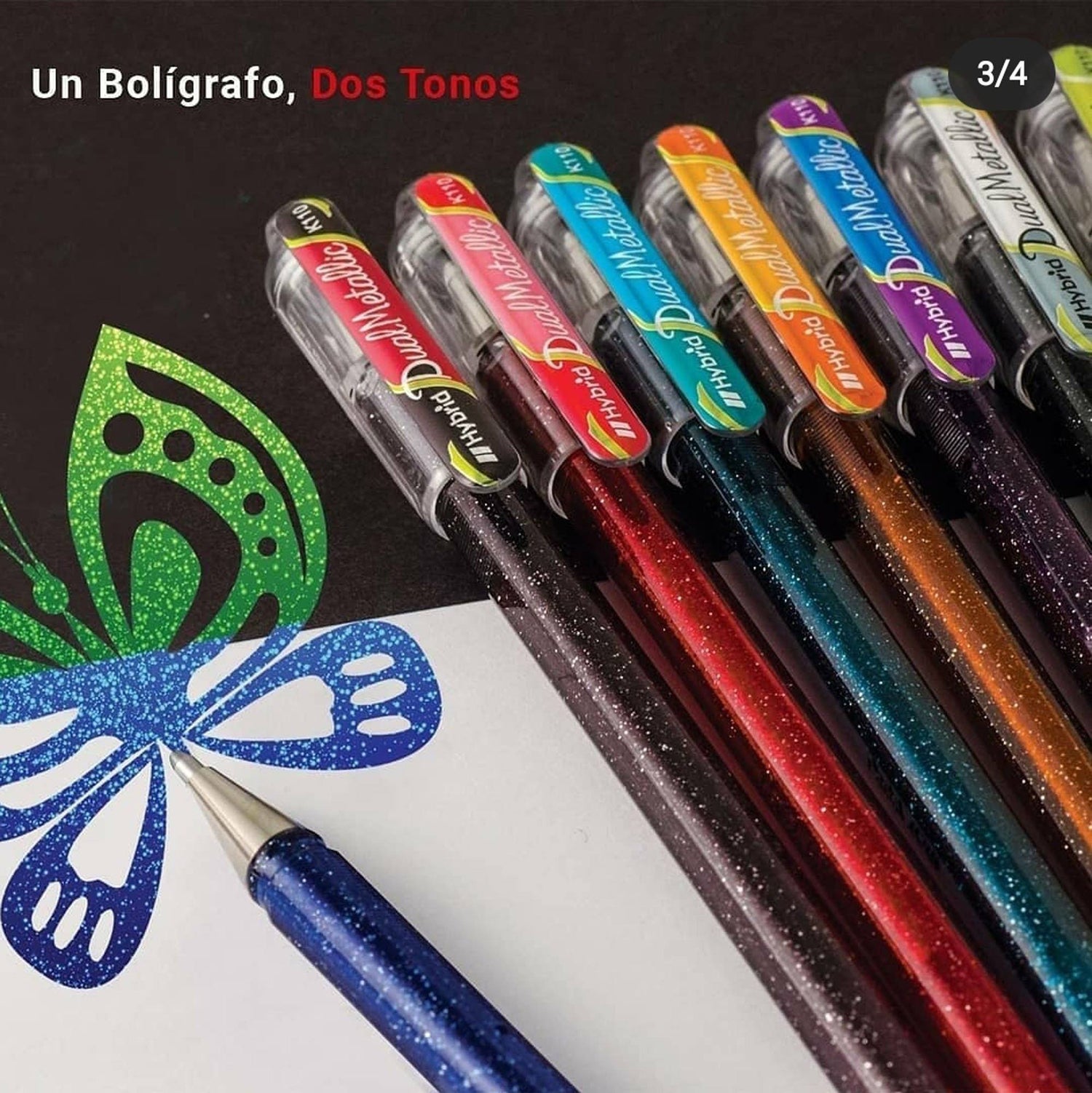 Roller cu Gel Pentel Hybrid Duo vopsea metalizata+gel 4 culori/set ROLLERE CU GEL Pentel 