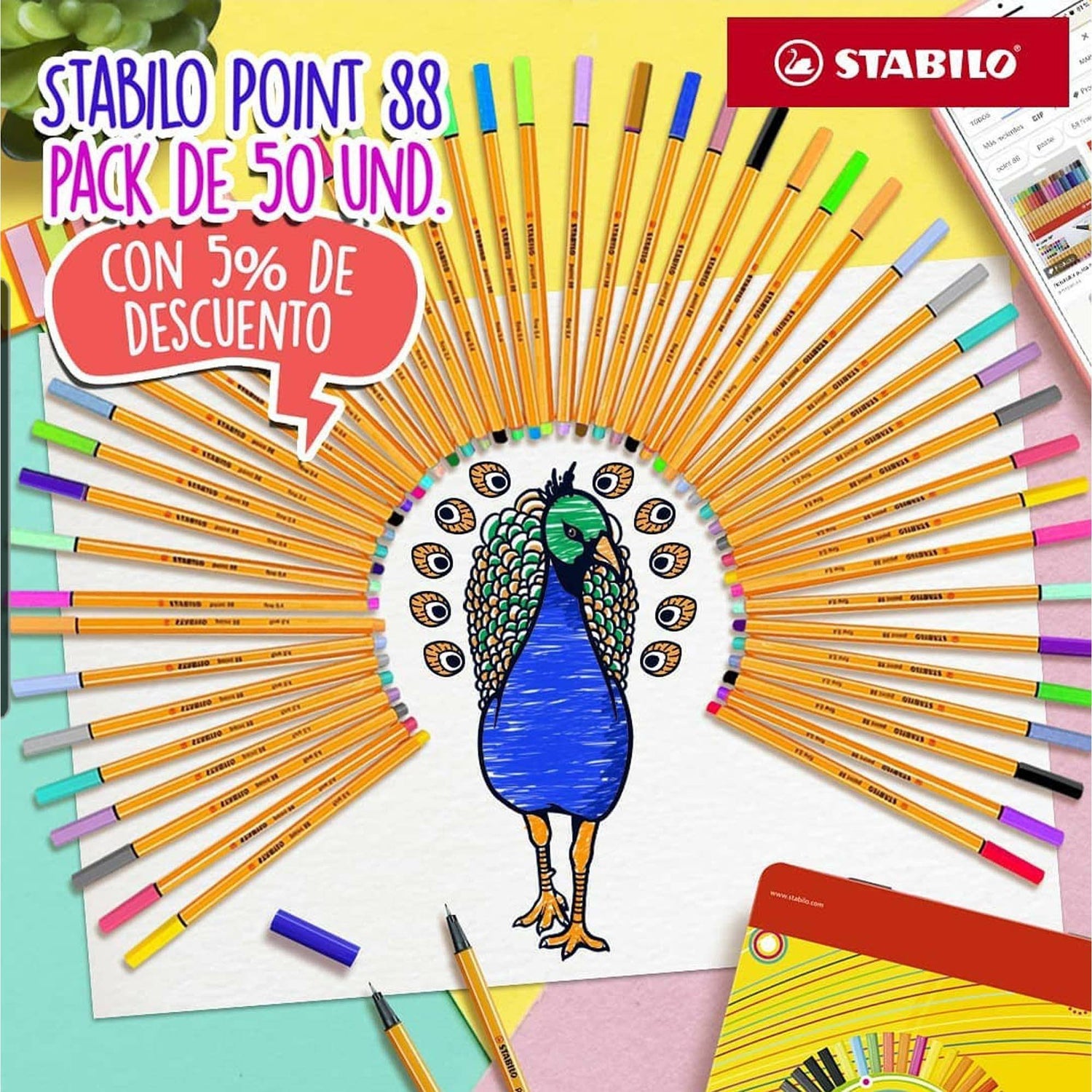 Fineliner STABILO point 88 set 50 culori Fineliner Stabilo 