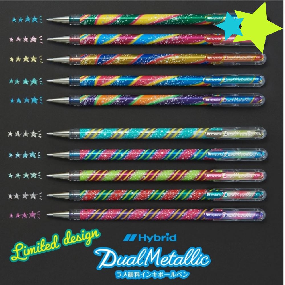 Roller cu Gel Pentel Hybrid Duo vopsea metalizata+gel 4 culori/set ROLLERE CU GEL Pentel 