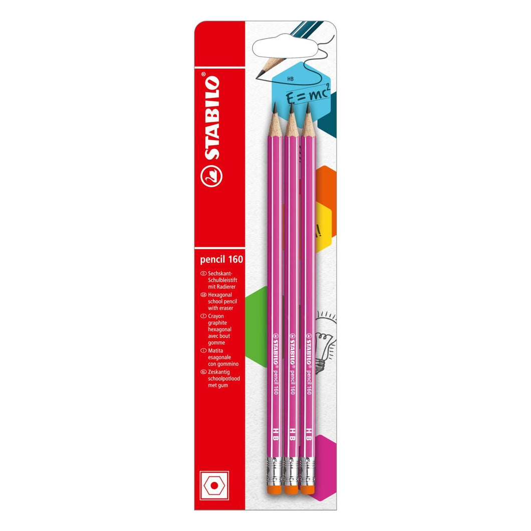 Set 3 creioane grafit cu radiera tip HB 160, roz Creioane grafit Stabilo 