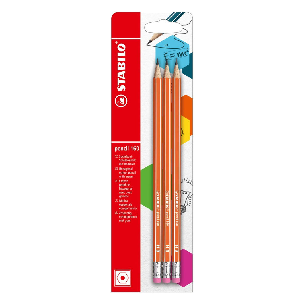 Set 3 creioane grafit cu radiera tip HB 160, portocaliu Creioane grafit Stabilo 