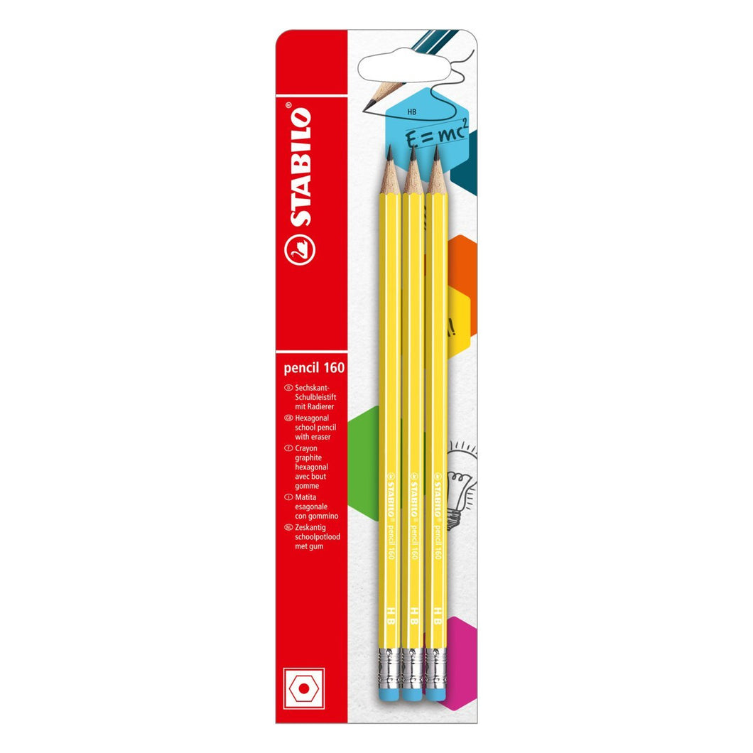 Set 3 creioane grafit cu radiera tip HB 160, galben Creioane grafit Stabilo 