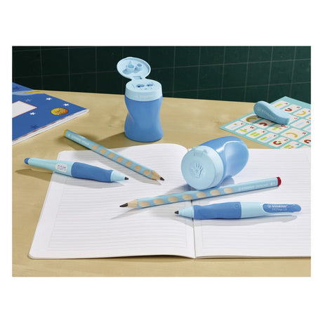 Ascutitoare Stabilo EASYsharpener, pentru stangaci, tripla, cu container albastru Accessorii Birou Stabilo 