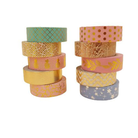 Banda Washi - Set 10 bucati Auriu Mixed Banda Washi Paperie.ro 