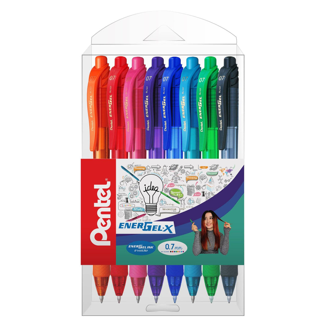 Roller Energel X PENTEL cu mecanism 0.7mm 8 buc/set plastic Paperie.ro 