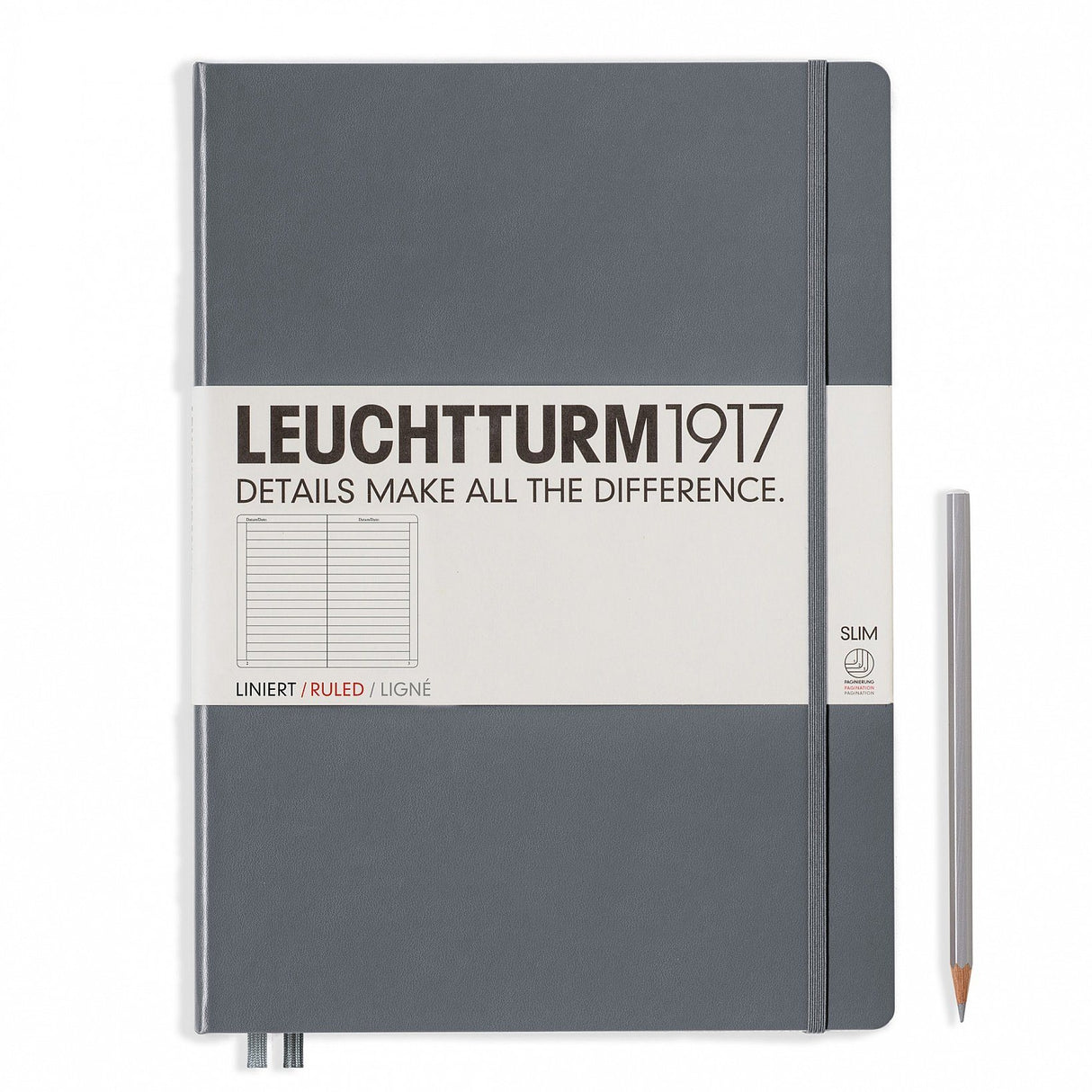 Agenda BUJO punctata Master Slim (A4+) - Antracit, 123 pagini A4+BUJO MasterSlim, Hardcover, 123 Leuchtturm 1917 