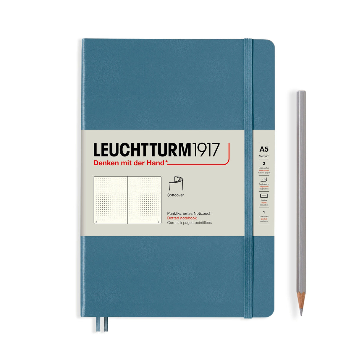 Caiet Bujo A5 Rising Colors - Stone Blue softcover, 123 pagini BUJO Leuchtturm 1917 