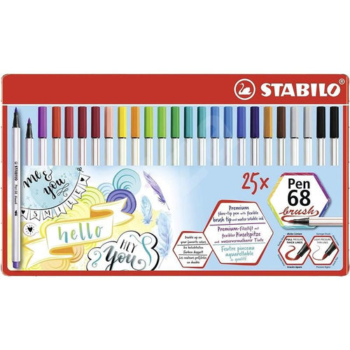 Carioca STABILO Pen 68 cu varf tip pensula 25 buc/cutie metalica Carioca Stabilo 